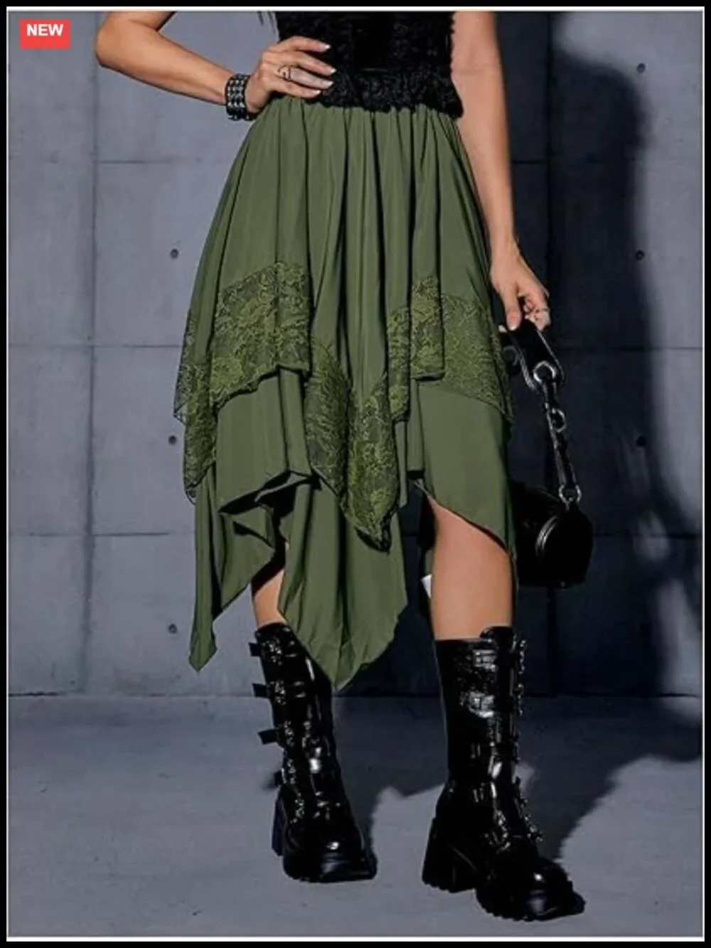 Asymmetrical High Low Rayon Midi Skirt Gothic Steampunk